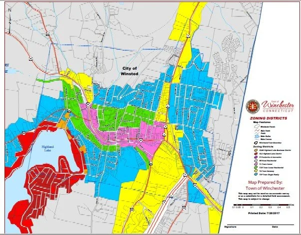 Development Pattern District map of Winchester and Winsted, Connecticut