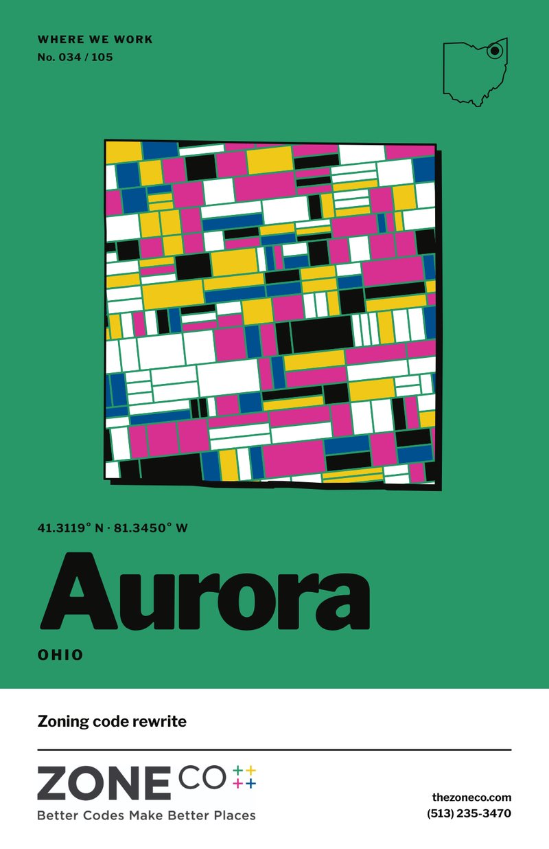 ZoneCo poster for Aurora, Ohio: Zoning code rewrite