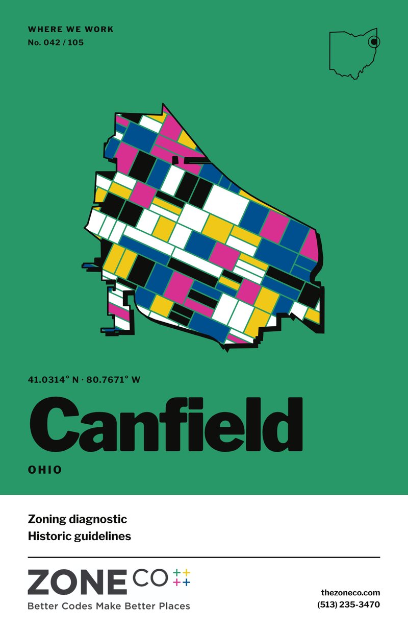 ZoneCo poster for Canfield, Ohio: Zoning diagnostic; historic guidelines