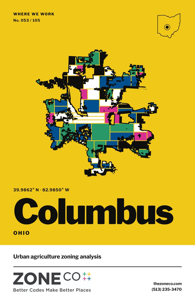 ZoneCo poster for Columbus, Ohio: Urban agriculture zoning analysis