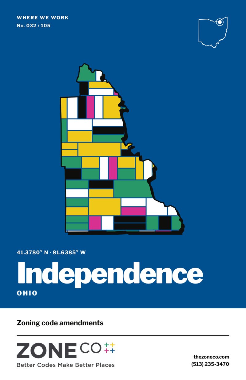 ZoneCo poster for Independence, Ohio: Zoning code amendments