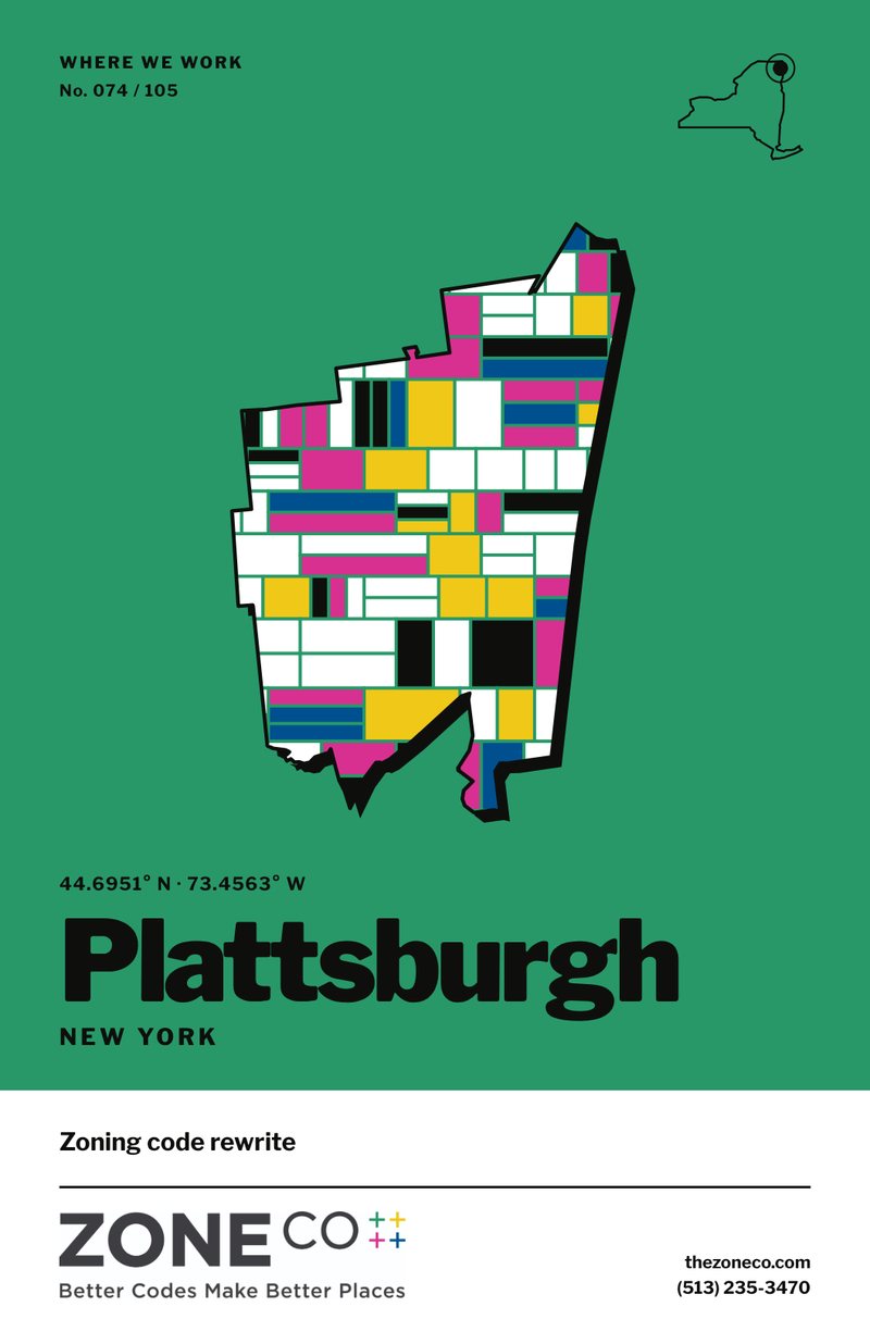 ZoneCo poster for Plattsburgh, New York: Zoning code rewrite