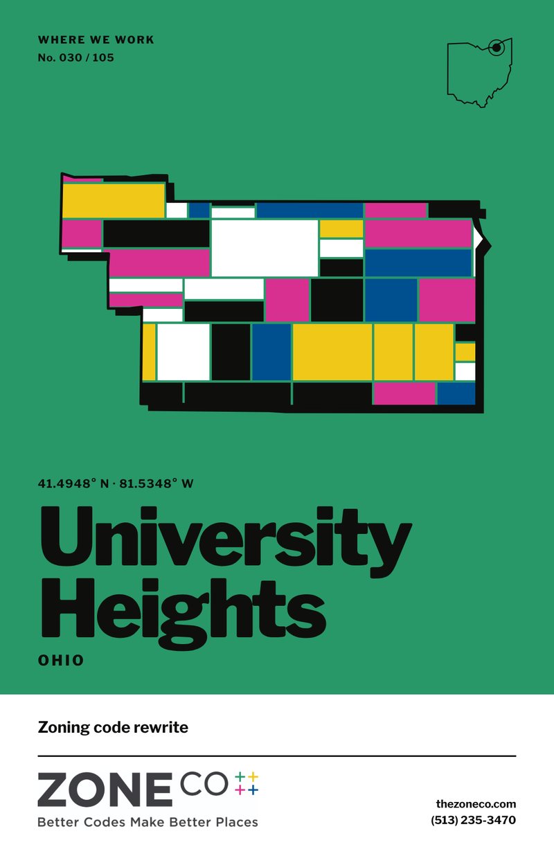 ZoneCo poster for University Heights, Ohio: Zoning code rewrite